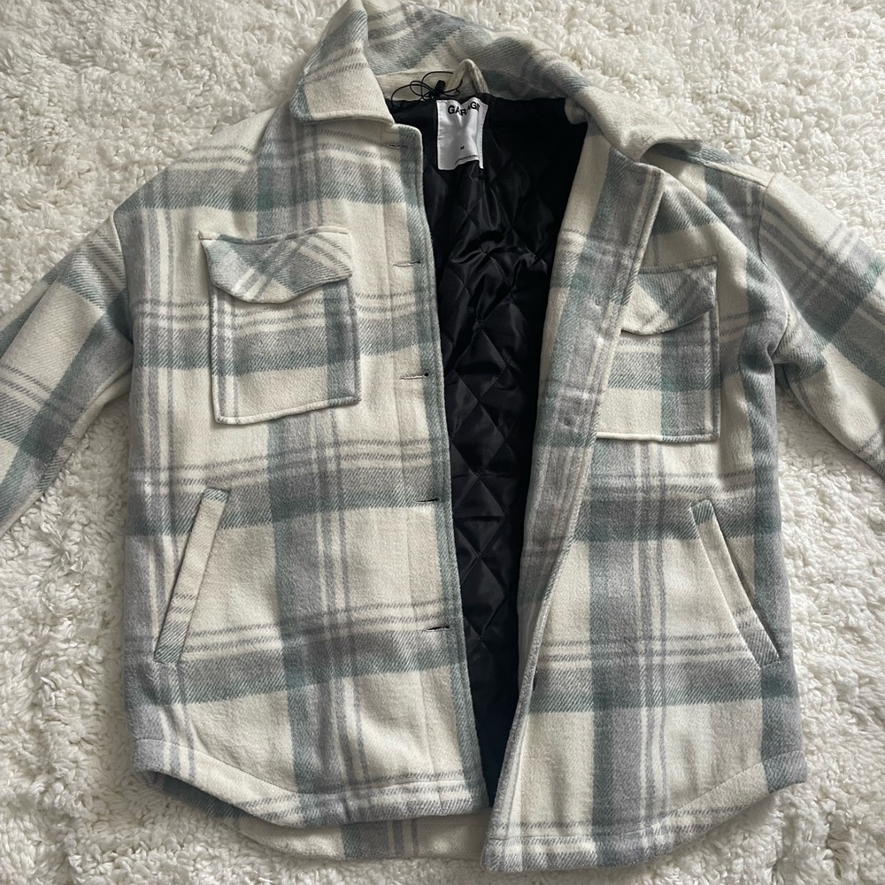 White, Grey, and Sage green Plaid Jacket